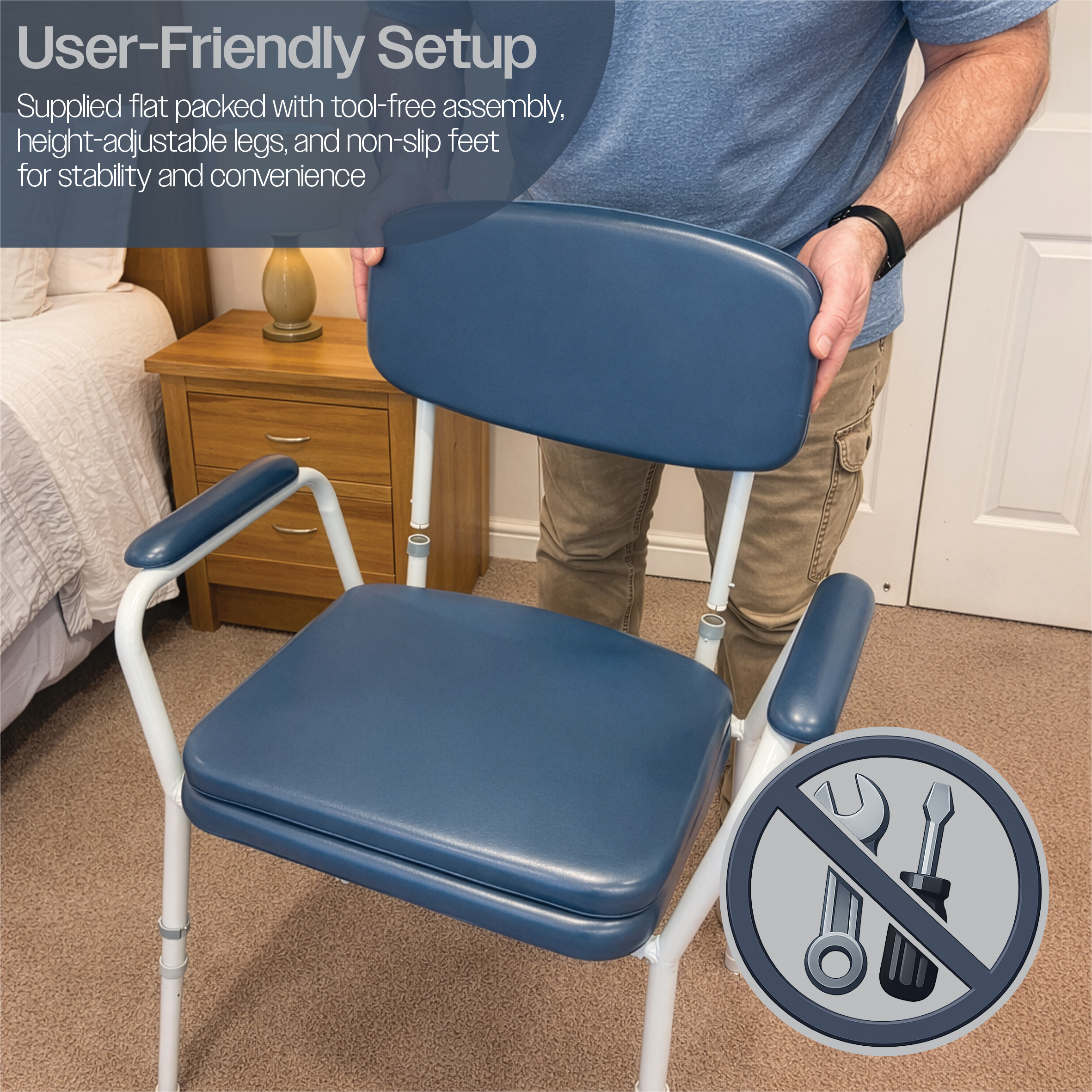 Aidapt Bedside Comfort Commode | Verstelbare Toiletstoel met Gevoerde Zitting