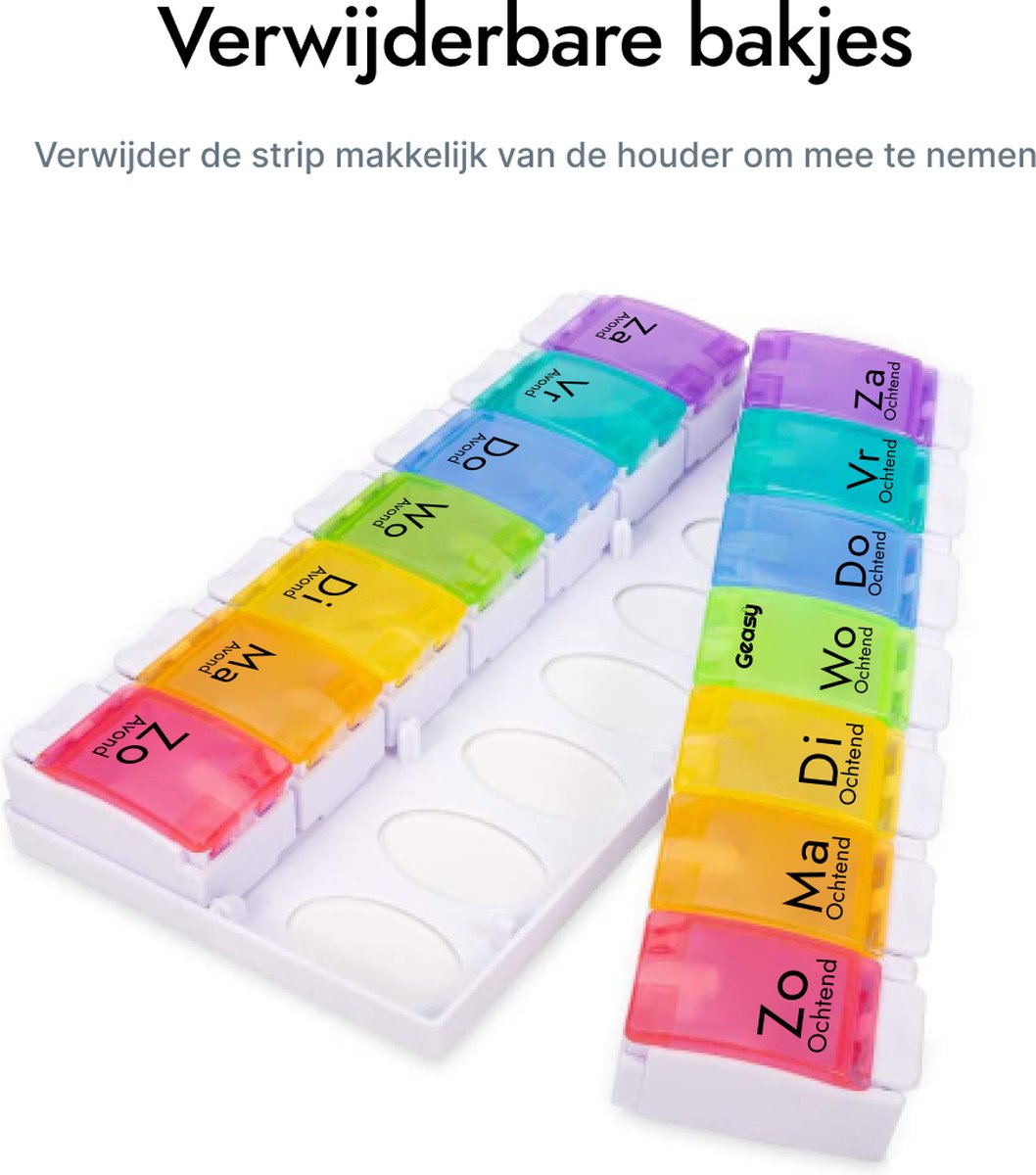 Geasy Pillendoos 7 dagen 2 Vakken - Pillendoosjes met handig kliksysteem grote vakken met sterke vergrendeling nederlandstalig medicijndoosje 7 dagen pillendoosjes 7 dagen 2 vakken pillendoosje - Meerkleurig