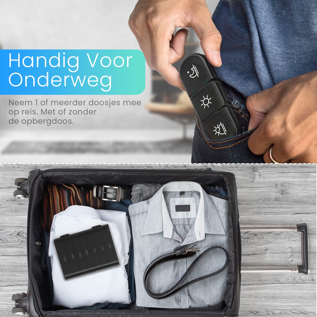 Geasy Pillendoos 7 dagen 3 Vakken - Pillendoosje met zwarte opbergdoos voor onderweg sterke vergrendeling nederlandstalig medicijndoosje 7 dagen pillendoosjes 7 dagen 3 vakken - Zwart