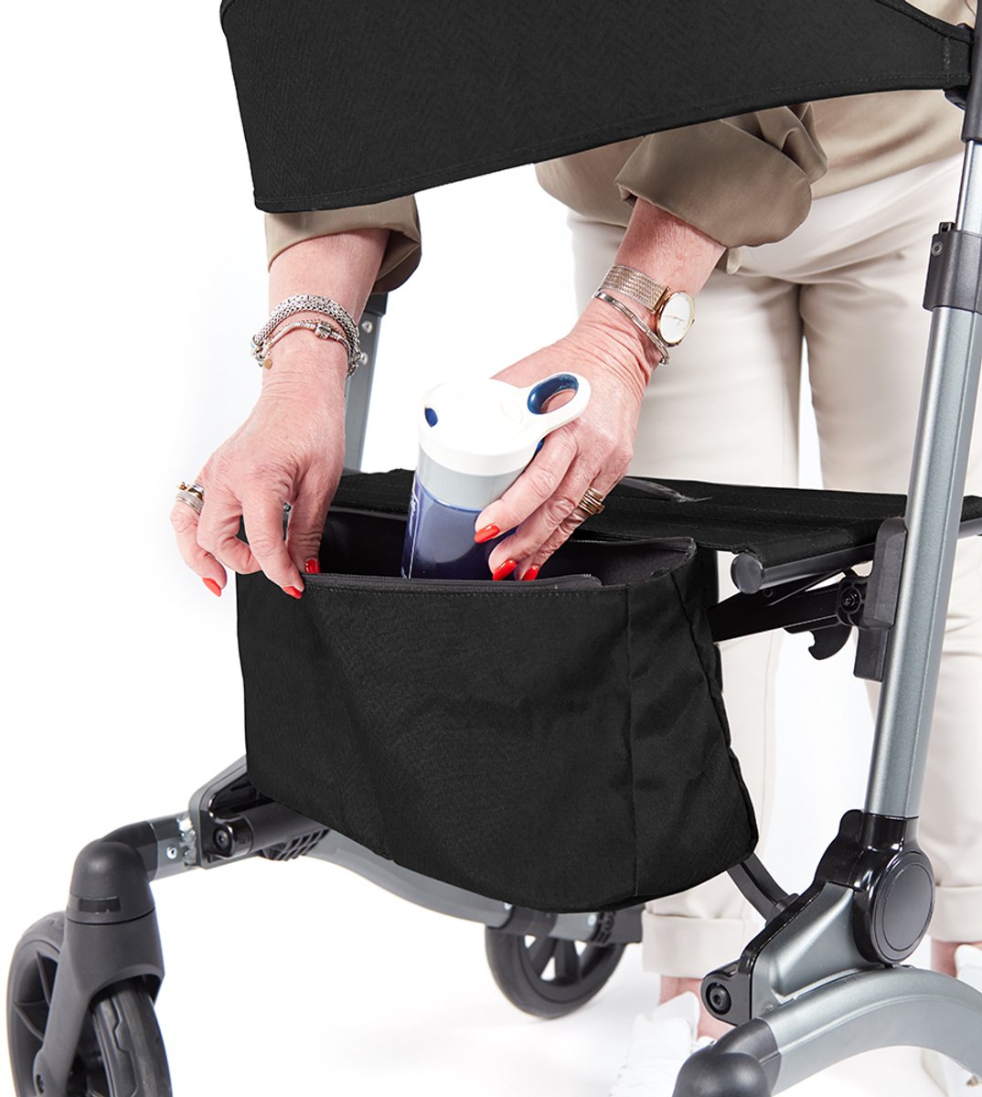 VITILITY Rollator - Charcoal Zwart - Rollator - Lichtgewicht - Dubbel opvouwbaar - Rugsteun - Wandelstokhouder
