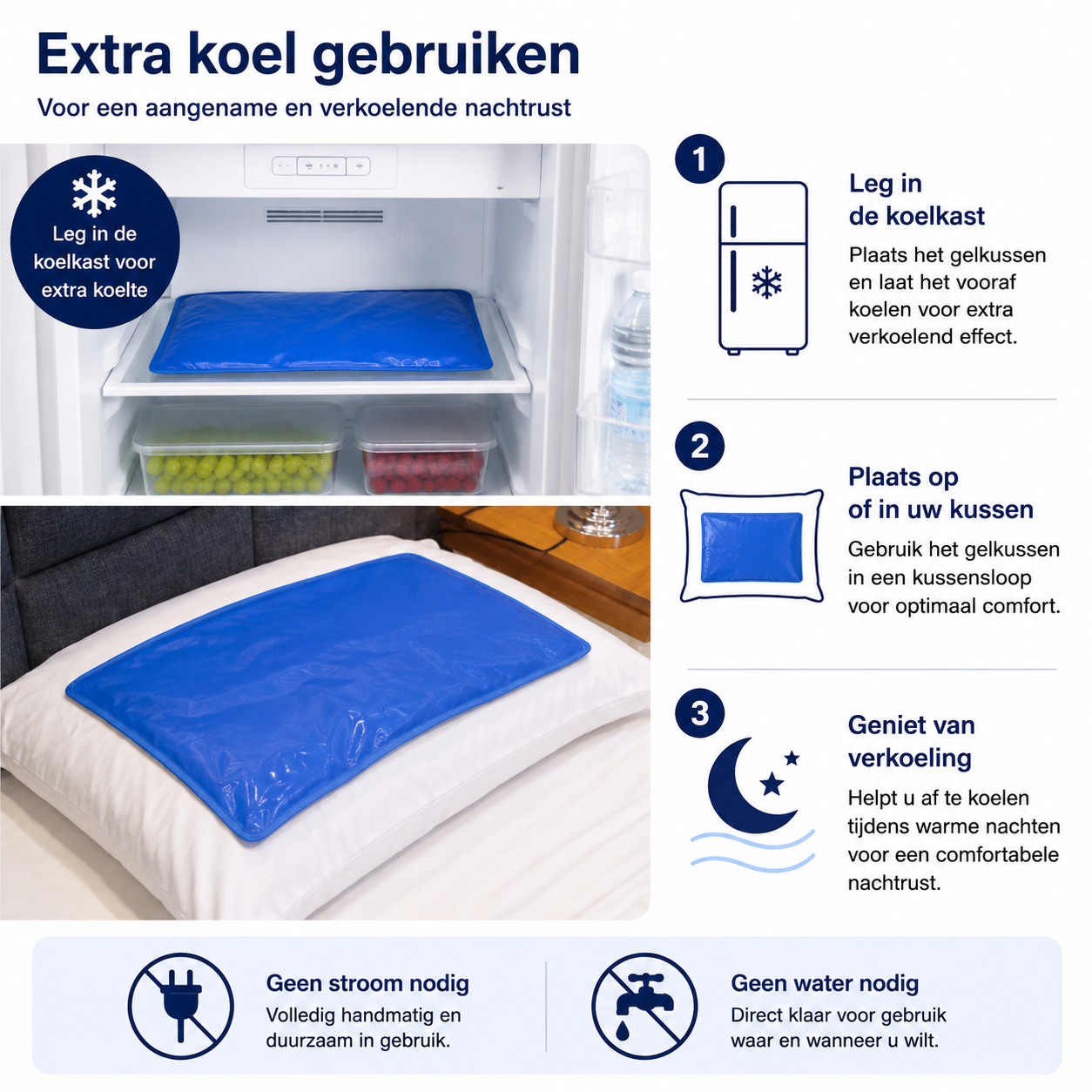Aidapt Gelmat voor kussen - Werkt verkoelend 51x33,5cm - Blauw
