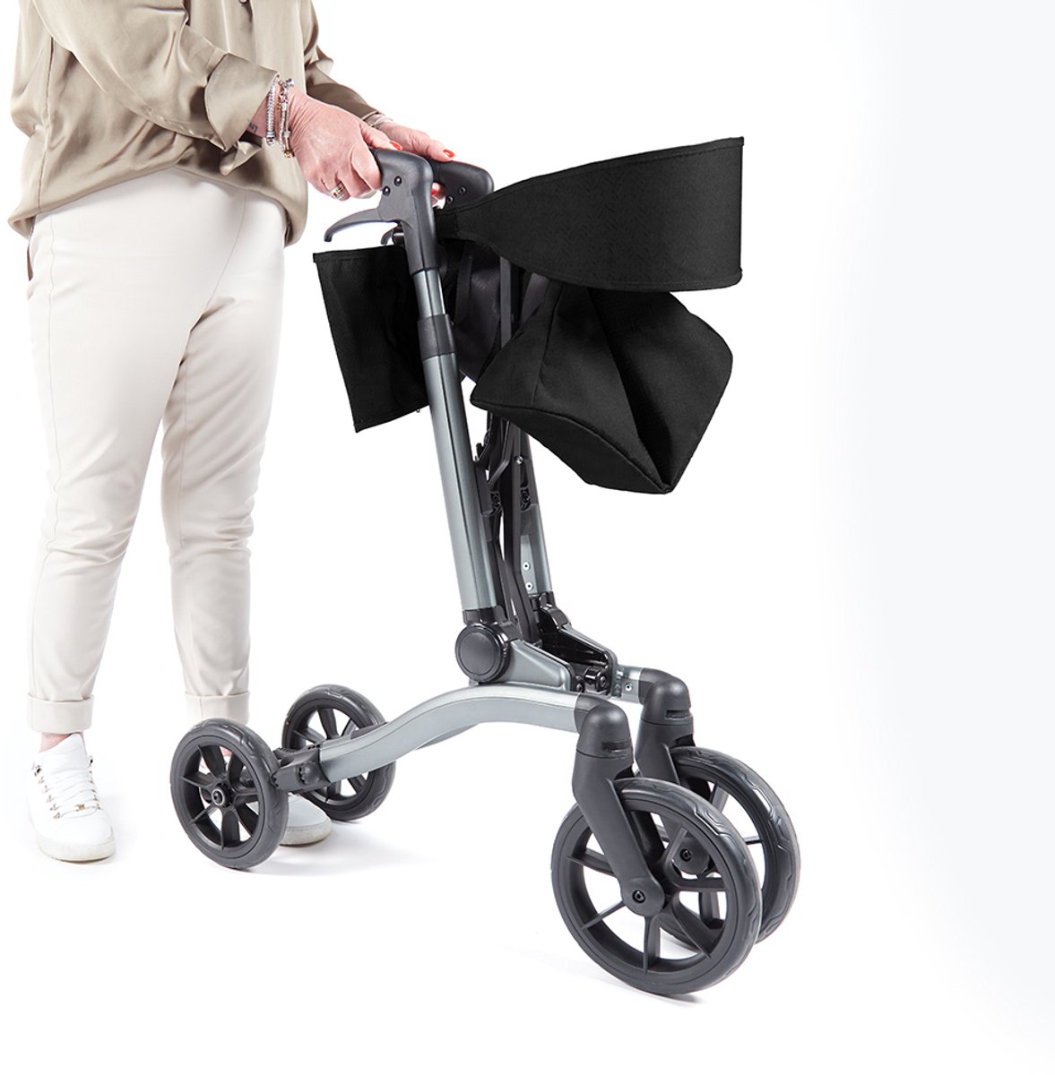 VITILITY Rollator - Charcoal Zwart - Rollator - Lichtgewicht - Dubbel opvouwbaar - Rugsteun - Wandelstokhouder