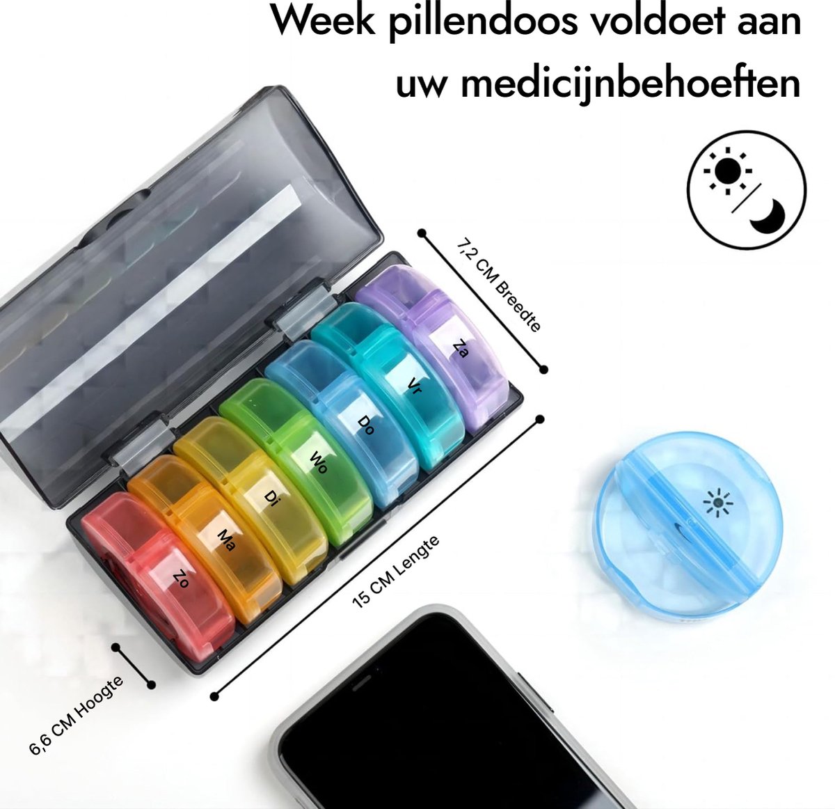 GEASY Pillendoos 7 dagen 2 Vakken - Pillendoosje met handige opbergdoos voor onderweg - Sterke vergrendeling - Nederlandstalig - Medicijndoosje 7 dagen – Pillendoosjes 7 dagen 2 vakken - Meerkleurig