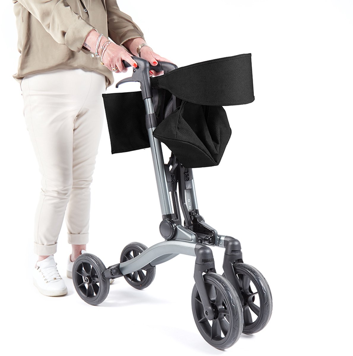 VITILITY Rollator - Charcoal Zwart - Rollator - Lichtgewicht - Dubbel opvouwbaar - Rugsteun - Wandelstokhouder