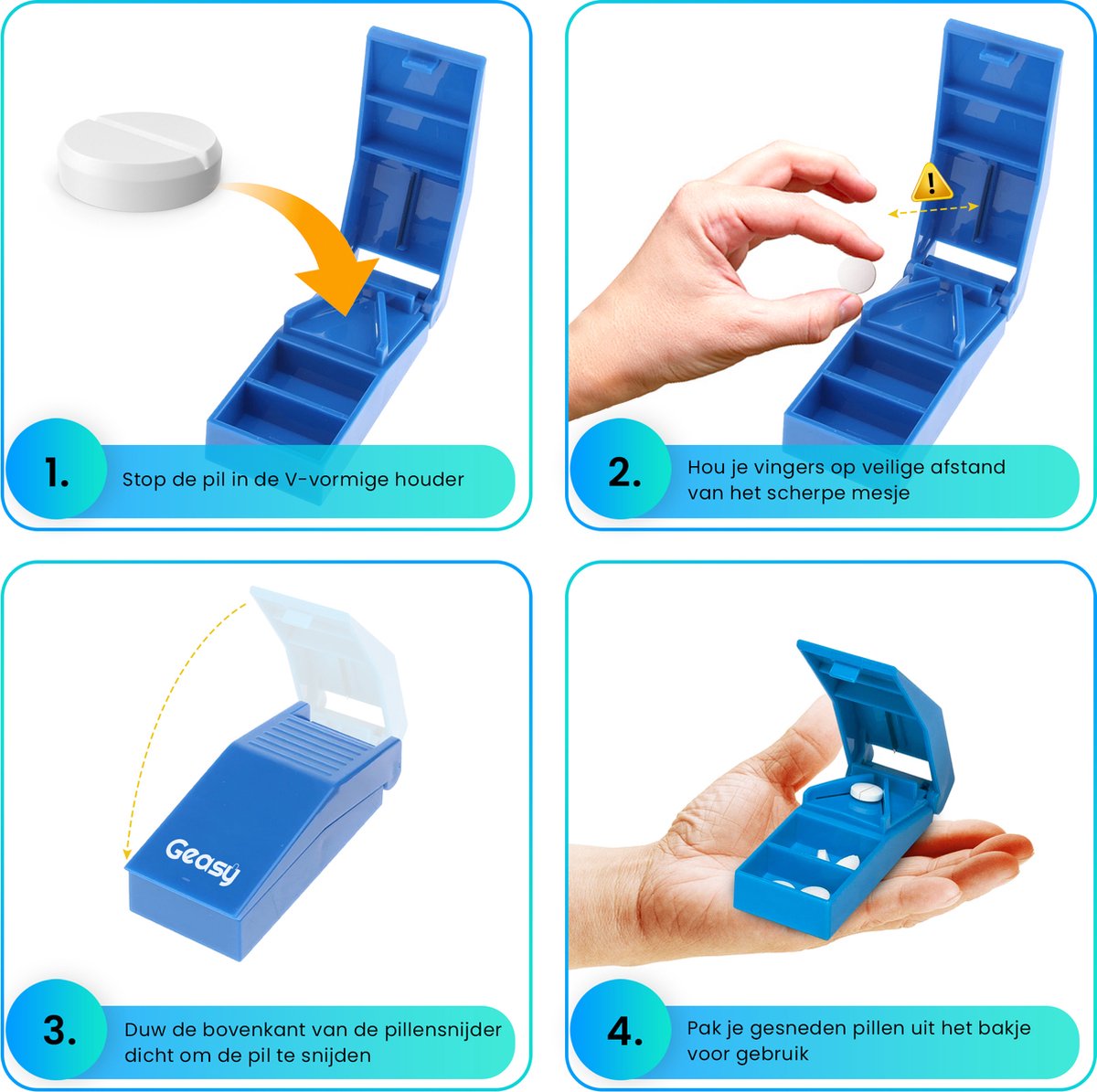Geasy Pillensnijder - Pillendoos met pillensnijder pillendoosje met scherp mesje van roestvrij staal - Blauw