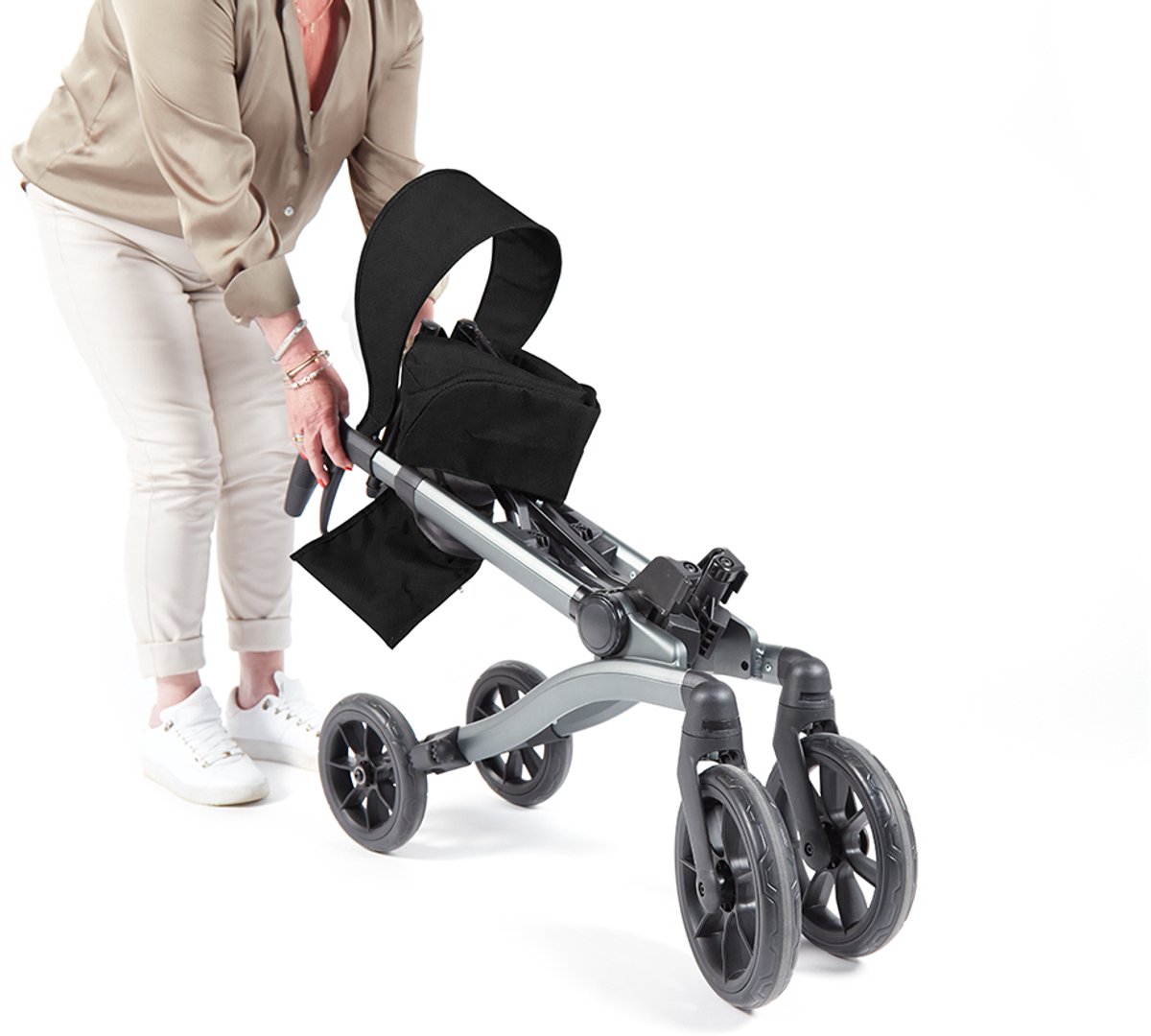 VITILITY Rollator - Charcoal Zwart - Rollator - Lichtgewicht - Dubbel opvouwbaar - Rugsteun - Wandelstokhouder
